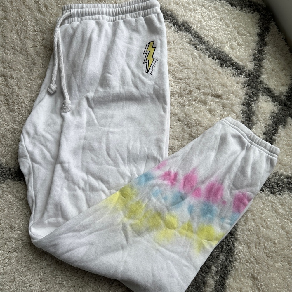 Large Betsey Johnson White Sweatpants with Colorful Cuffs
